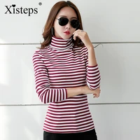 xisteps 2021 new autumn women turtleneck long sleeve stripe women tops female slim thick basic soft cotton stretch shirt cool