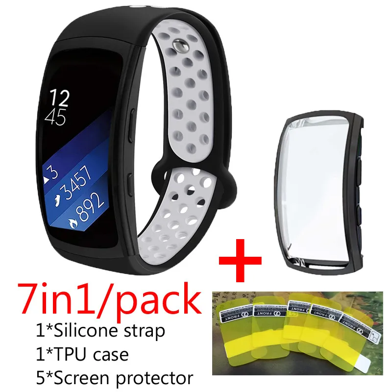 7 в 1/лот ремешок для часов samsung gear Fit2 Pro силиконовый двойной цветной + защитные