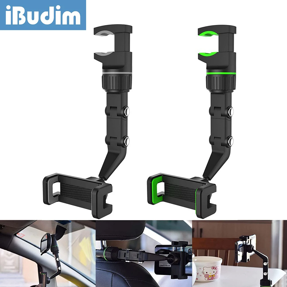 

iBudim Car Rearview Mirror Mobile Phone Holder Universal Adjustable Car Phone Stand Mount Car Cell Phone Clips for iPhone 13 12