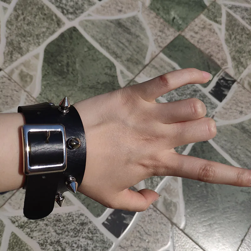 Панк Харадзюку черный ПУ кожаный браслет чокер бар гот 100% ручной работы с