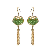 s925 sterling silver gold plated hetian jade earrings retro chinese style womens ruyi tassel eardrop earring