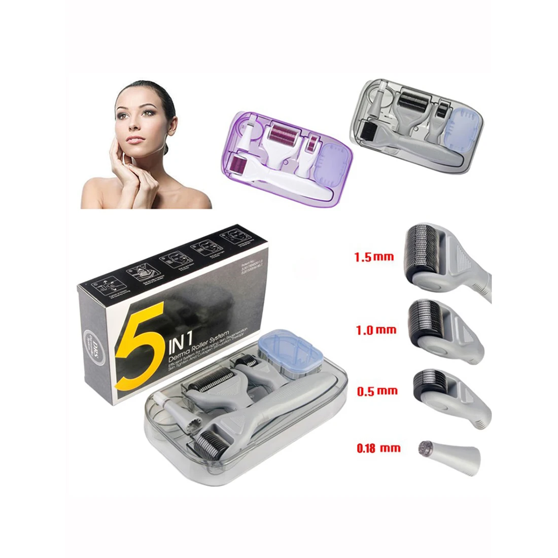 

5 in 1 Derma Roller Micro Needle Roller Kit Micro Needles Microneedle Mezoroller Machine for Skin Care and Body Treatment