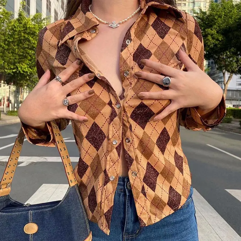 

Рубашка-поло женская, в стиле ретро, с длинными рукавами, на пуговицах