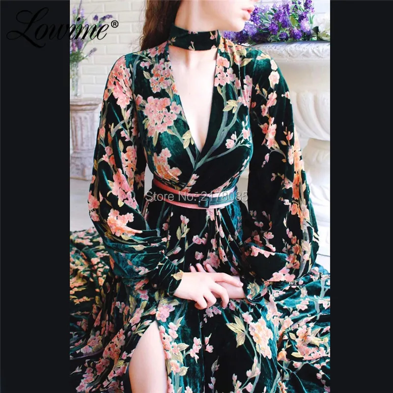 Платье женское вечернее с V-образным вырезом элегантное велюровое платье