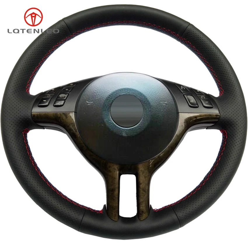 Чехол на руль LQTENLEO из черной искусственной кожи для BMW 3 Series E46 2000-2006 5 E39 2003 E53 X5 Z3 E36
