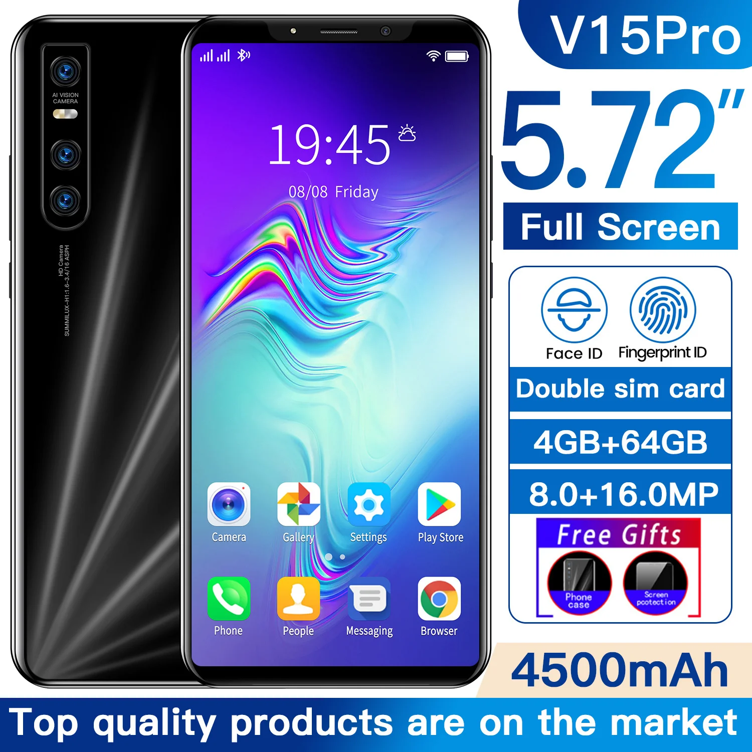 

Global Version V15 Pro Smartphone 4GB+64GB 8.0MP+16.0MP Camera 4500mAh Battery Android 9.1 Smartphone