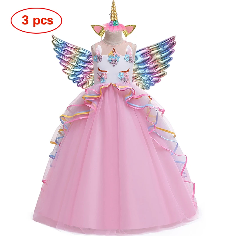 Flower girl Unicorn rainbow wedding party dress birthday role dance performance | Детская одежда и обувь
