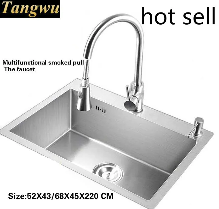 Tangwu 304 stainless steel kitchen sink mute handmade thickening single-tank washing the dishes 52X43 / 68X45x22 cm | Обустройство