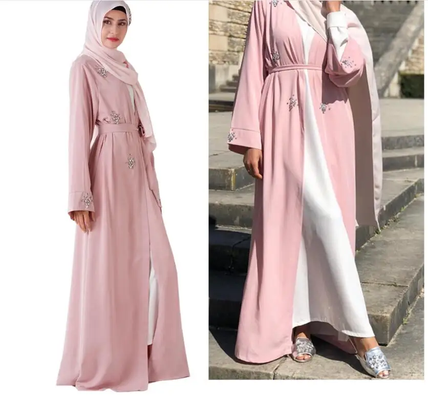 Платье мусульманское abaya для женщин ручной работы со стразами Vestidos Musulmanes черное