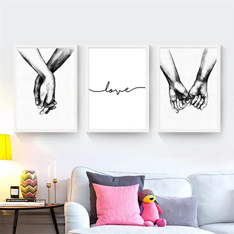 

Black and White Lover Hand Picture Home Decor Nordic Canvas Painting Wall Art Print Drawing Minimalist Decor Posters for Bedroom