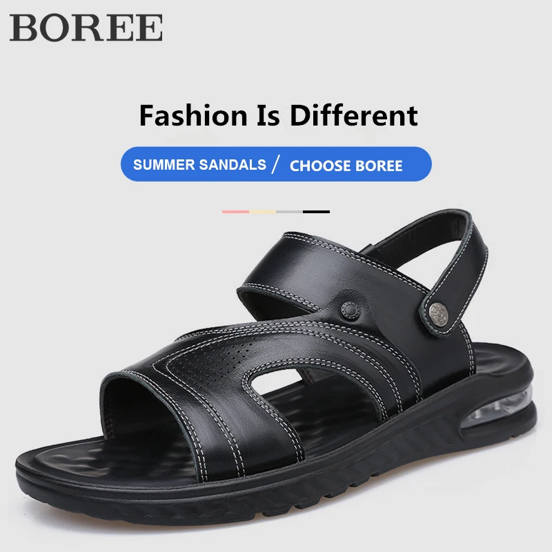

Men Sandals Summer Fashion Split Leather Sandals Beach Shoes Outdoor Anti-slip Casual Shoes Men Slippers Breathable Footwear