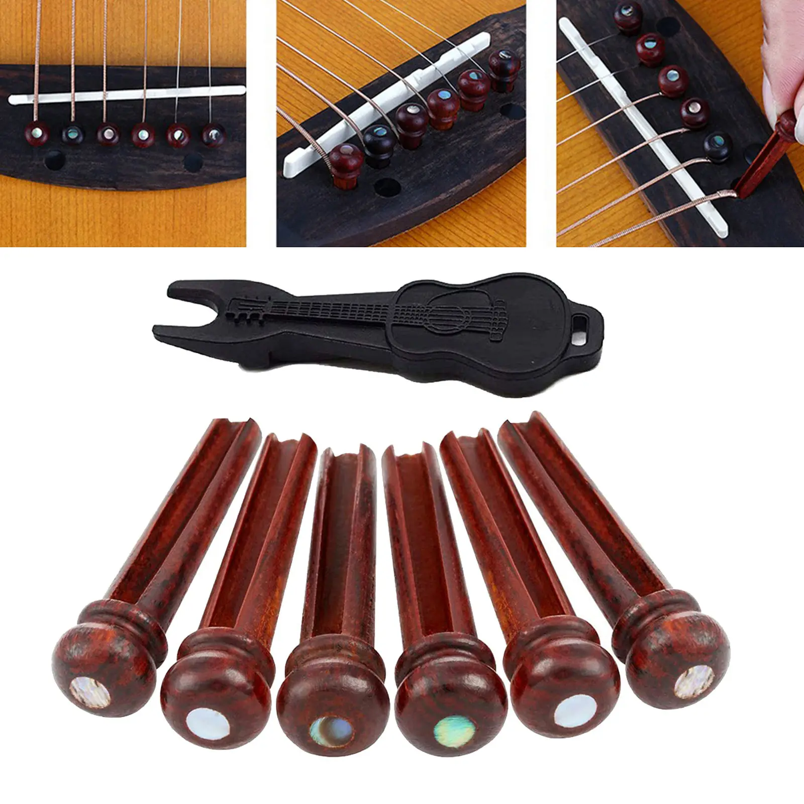 

6pcs Guitar Bridge Pins Folk Guitars Repair Pegs Maintenance Pin Puller Remover Extractor Acoustic Classical Guitar Parts