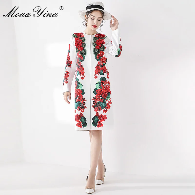 MoaaYina модная ветровка пальто Осень-зима женское длинный рукав аппликация