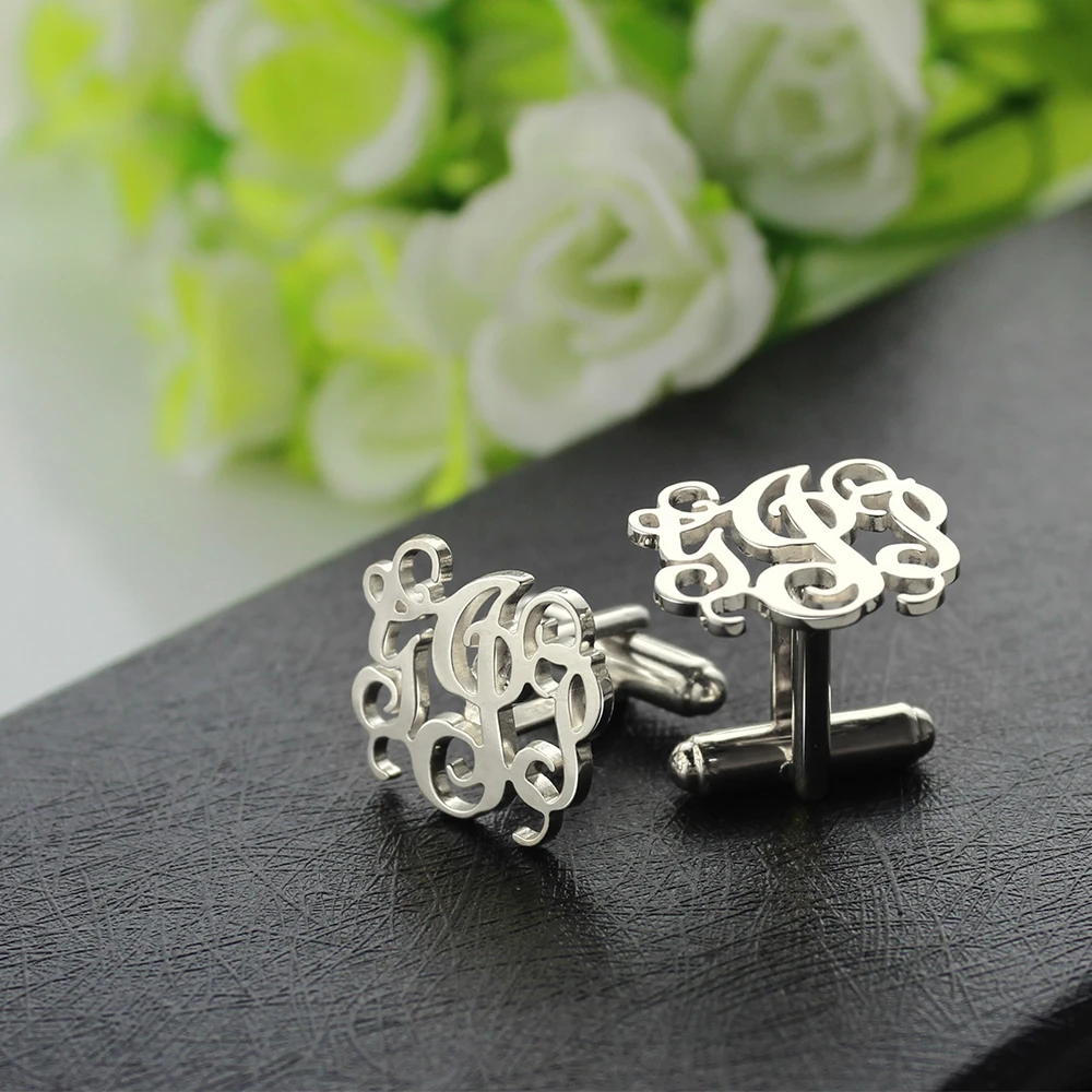 

AILIN Wholesale Customized Sterling Silver 3 Initial Letter 925 Sterling Silver Color Wedding Cufflink Gift for Men Father's Day