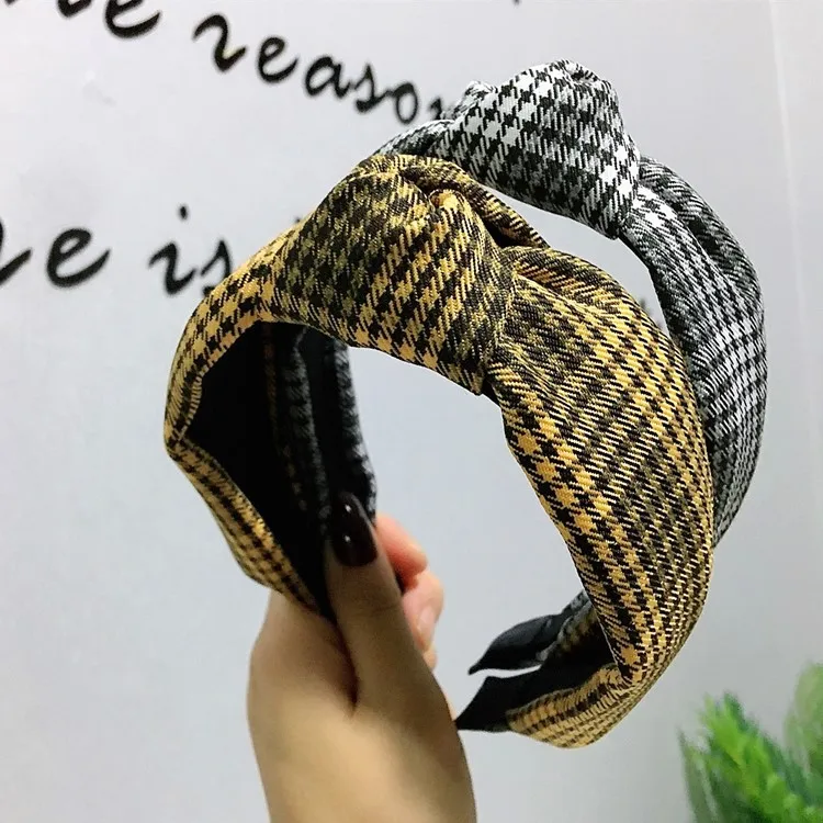 Плед повязки с узлом для Для женщин широкая сторона повязка на голову Головные
