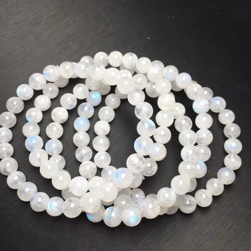 

Natural Blue Labradorite Moonstone Round Bead Cuff Bracelet Healing Power Stone Jewelry Women's Yoga Lucky Elastic Bracelet