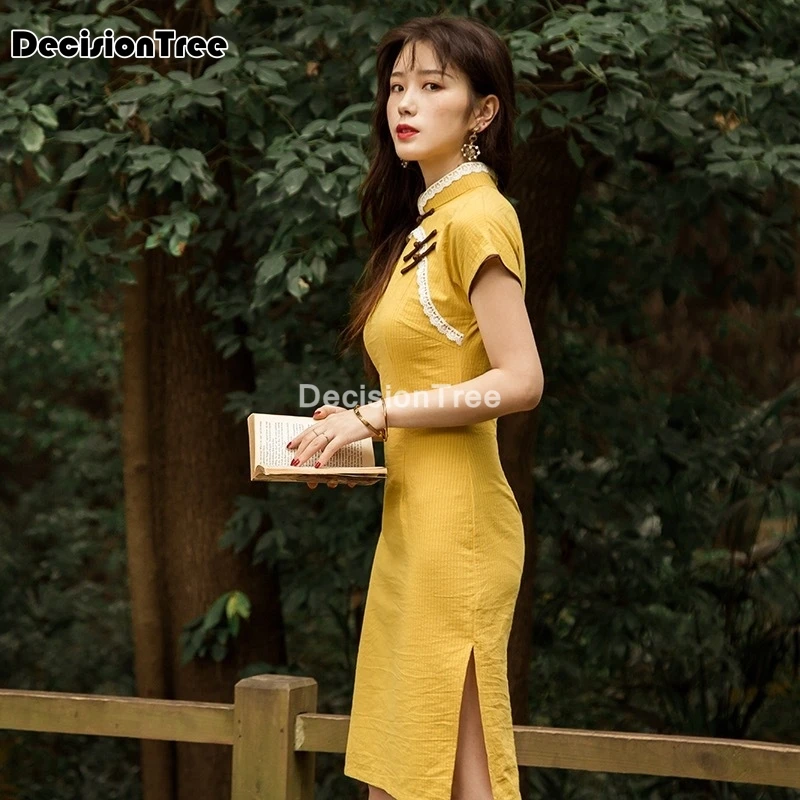 

2021 chinese cheongsam qipao cheongsam modern cotton and linen cheongsam elegant party dance costume traditional chinese qipao