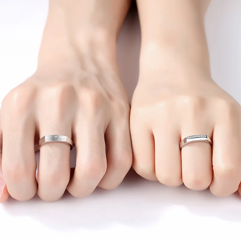 

925 Sterling Silver Geometric Zircon Open Couple Rings For Women Men Matte Style Valentine's Day Birthday Gift Fine Jewelry