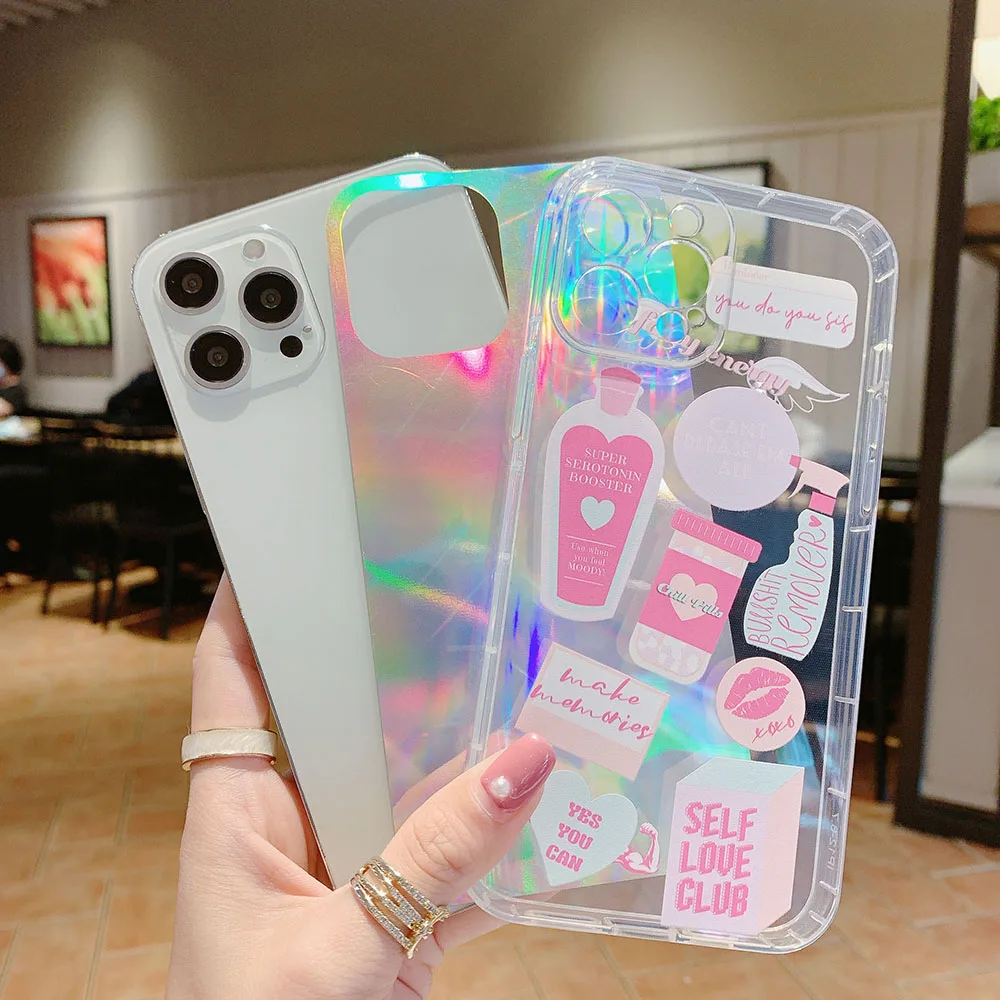 

Aurora Laser finger heart Big glasses Phone Case Cool Reflective for IPhone 12 11 Pro Max XR XS X 7 8 Plus Soft Silicone TPU