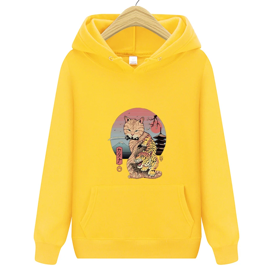 

Hiphop Hoodie Women/ Men Hoodie Sweatshirt Japanese Harajuku Cat With Sword Autumn Full Length Warm Hoodies