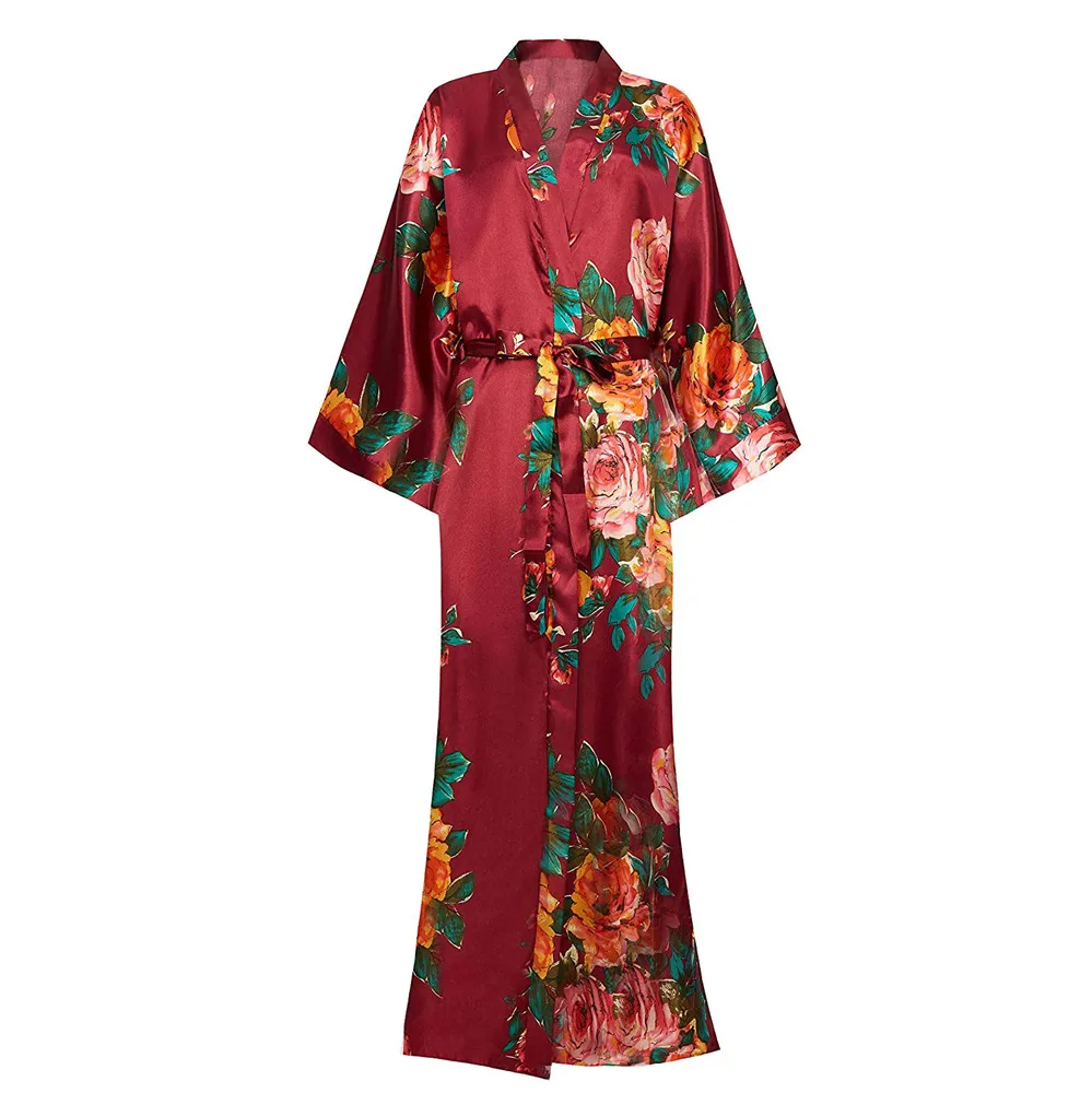 

Print Flower Long Robe Sexy Oversize 3XL 4XL Sexy Kimono Gown Full Sleeve Lounge Intimate Lingerie With Waistband Home Clothing