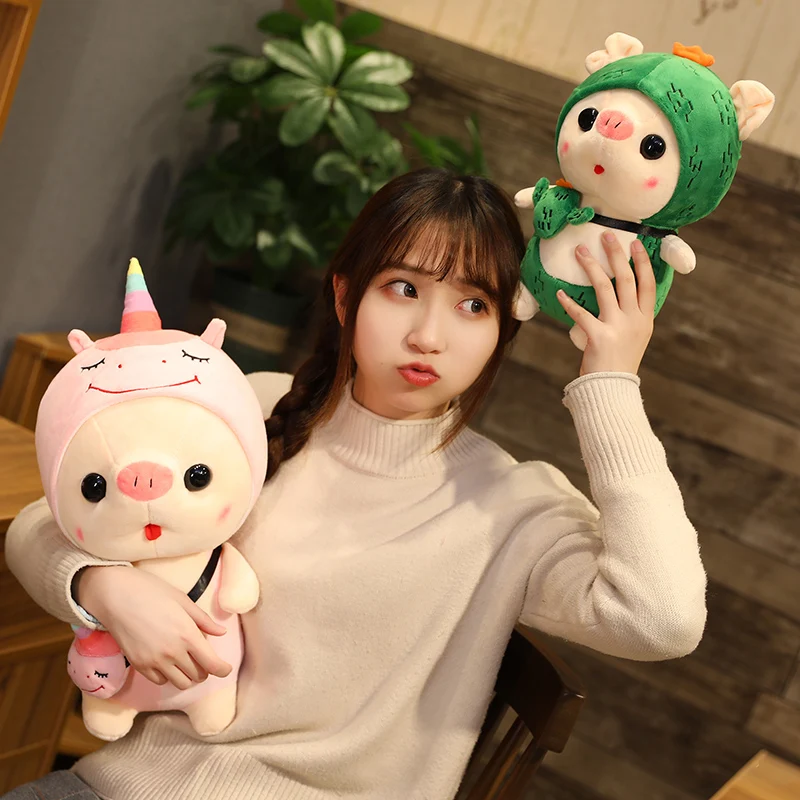 Милая игрушка-свинья превращающаяся в динозавра единорог кролик фрукты