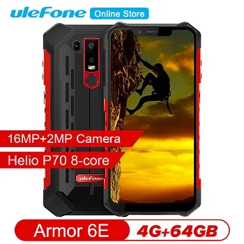 Ulefone Armor 6E Android 9,0 6," IP68 Водонепроницаемый Helio P70 4G+ 64G для распознавания лица NFC Беспроводная зарядка прочный мобильный телефон