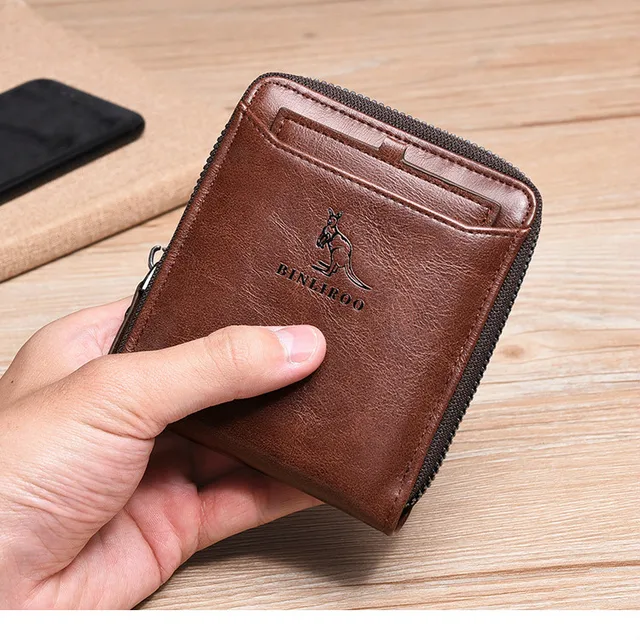 2021 New Men Leather Wallet Zipper Business Credit Card Holder RFID Blocking Pocket Coin Purse Wallet Male High Quality 2