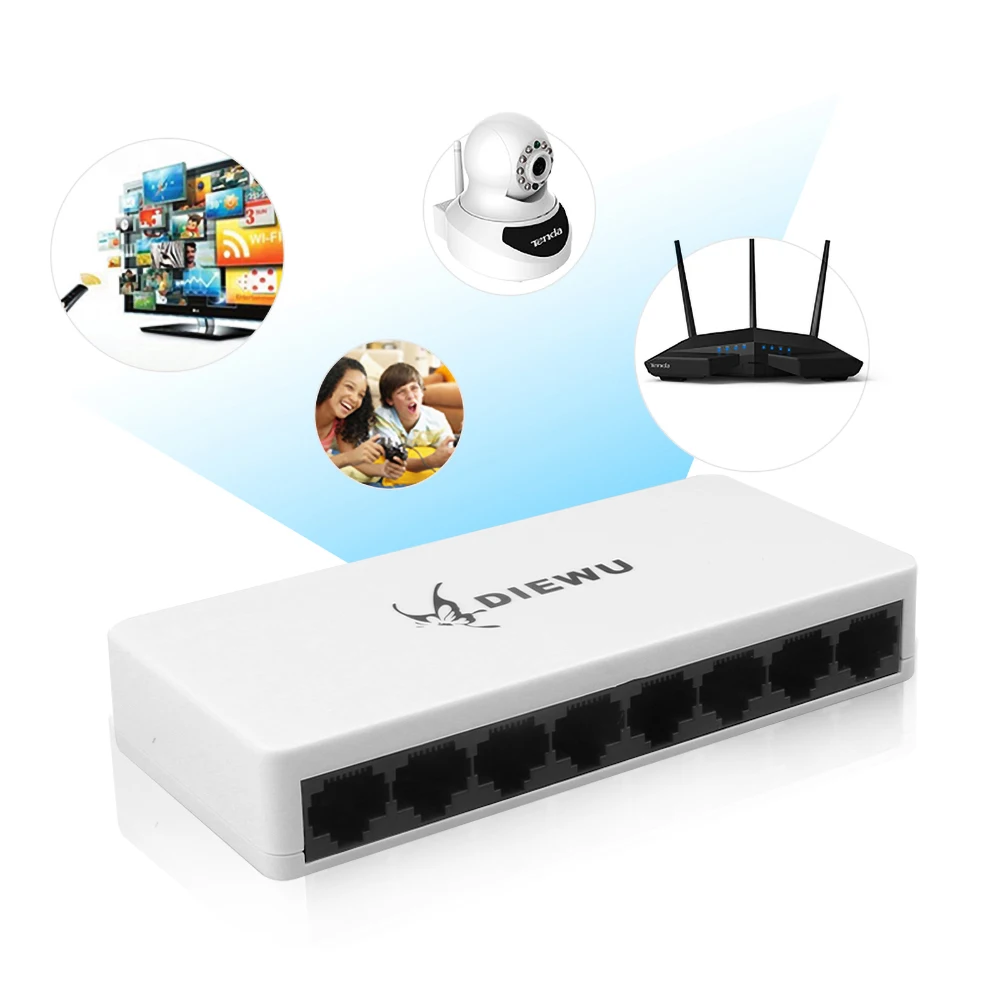 8 Порты и разъёмы Сетевой коммутатор Ethernet POE сетевой 10/100 Мбит/с Настольный