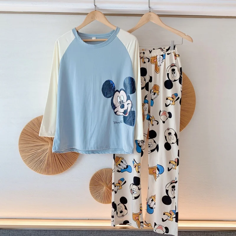 Disney Autumn Women's Sleep Lounge Set Pajama Long Sleeved Woman Mickey Mouse Pajama Set Cartoon Pyjamas Sleepwear M L XL XXL