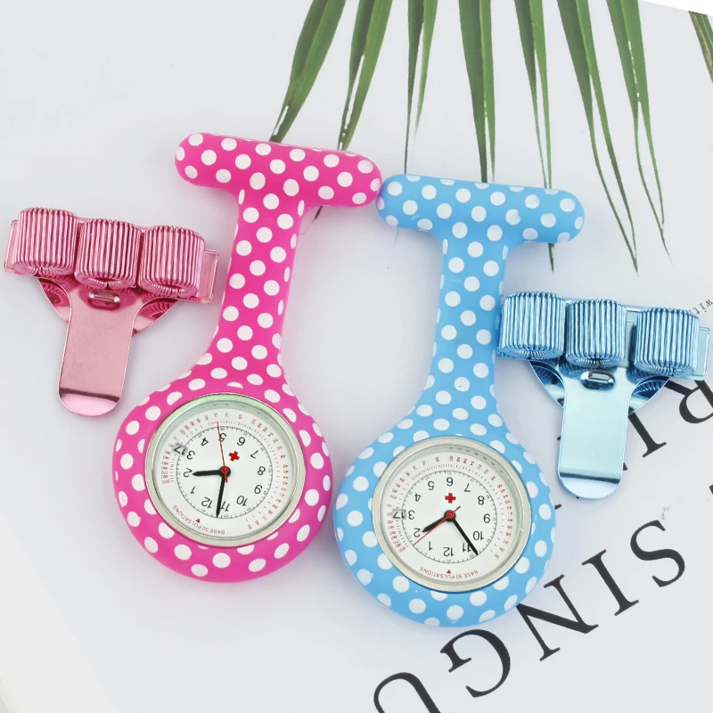 Polka Dot Silicone Nurse Watch+Pen holder Set Fob Pocket Medical Gift for Hospital Work Doctor Clock with Calendar