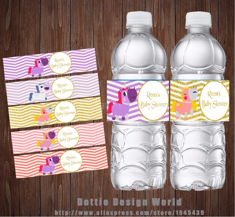 20 шт./лот цвет зигзаг единорог принцесса вечерние этикетки на бутылки для воды