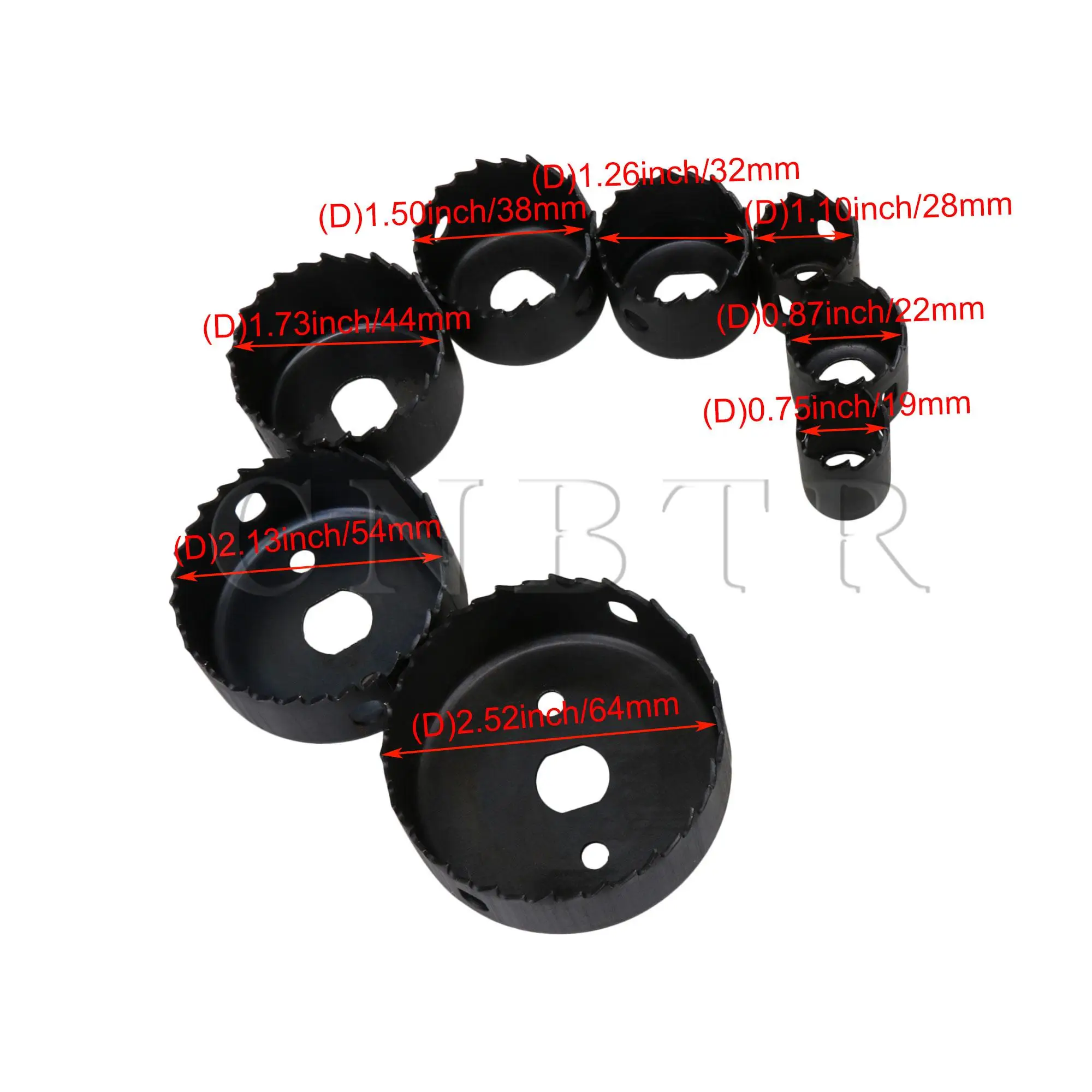 

CNBTR 11 Pcs Hole Saw Kit 19mm to 64mm Wood Metal Cutting Mandrels Saw Core
