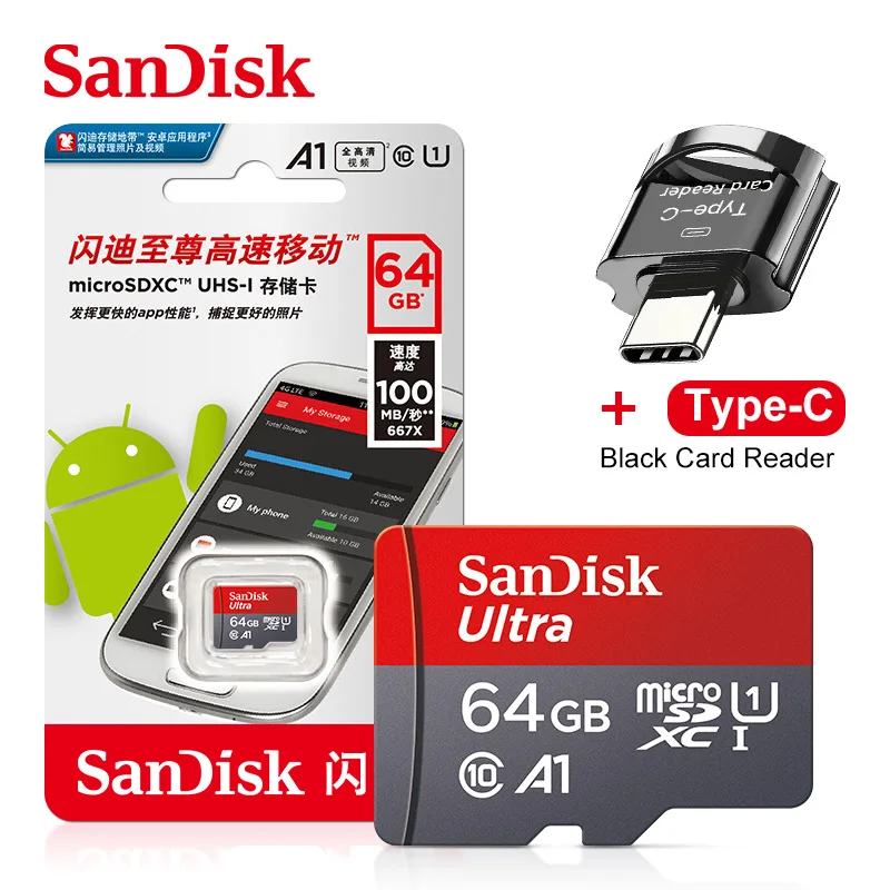 SanDisk 100% Original micro sd 128GB 64GB 32GB 16GB 98mb/s TF usb flash memory card microsd class10 Original Product