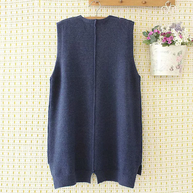 

4XL V Neck Women Knitted Vests Solid Side Buttons Pocket Loose Sweater Waistcoat Autumn Casual Plus Size Pullovers Tops