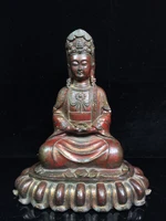 10chinese temple collection old bronze cinnabar lacquer northern wei guanyin bodhisattva statue sitting lotus ornaments
