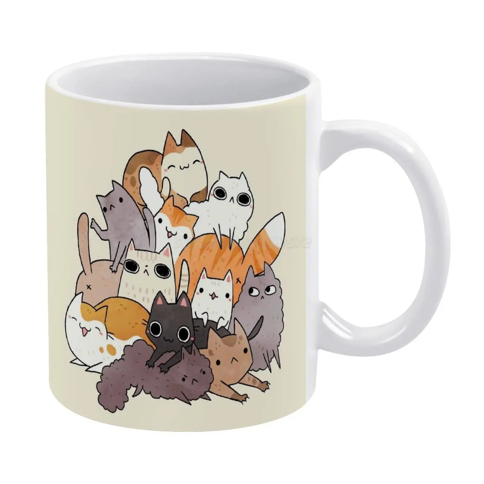 Керамическая белая кружка Pile-o-cat версии 2.0 объёмом 330 мл для кошек, любителей кошек и котят, подходит для кофе и чая в послеполуденное время и на Рождество.