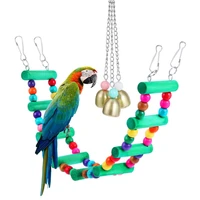 parrot hanging perch swing parrot bells string suspension bridge ladder swing bite toy bird toy hammock sleeping nest 2pcset