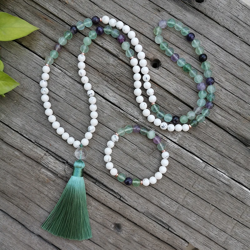 8 мм бусины из натурального камня, флюорит, Howlite, зеленый, успокаивающий, японские наборы, духовные ювелирные изделия, медитация, Вдохновляющие, 108 бусы мала