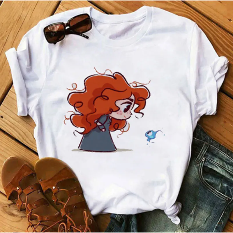 Vogue милой принцессы с забавным мультипликационным принтом Футболка Женская Harajuku