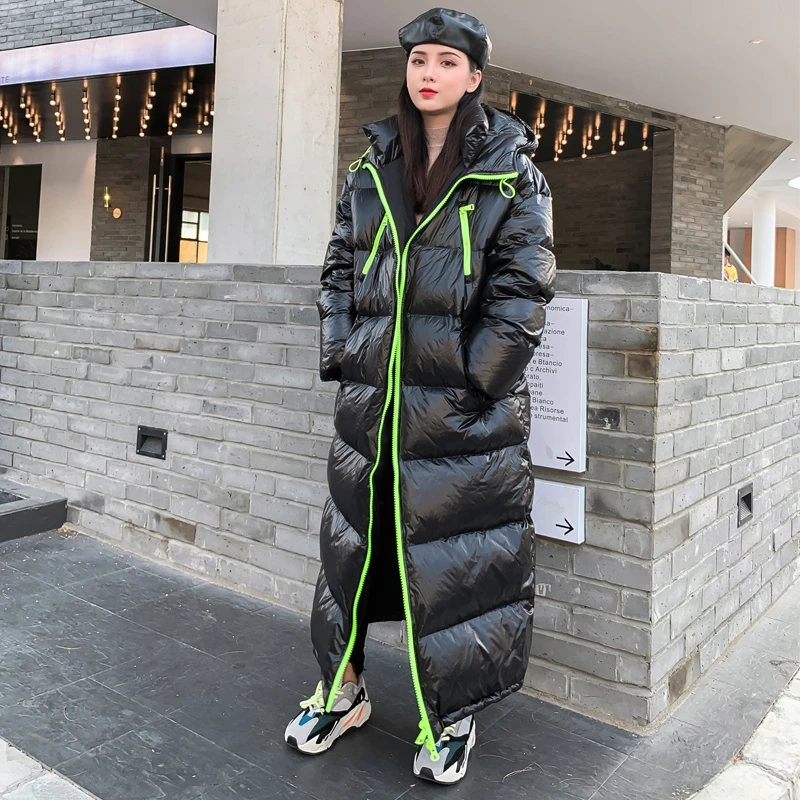 2021 зимняя женская куртка X-длинное хлопковое пальто с капюшоном Женское зимнее