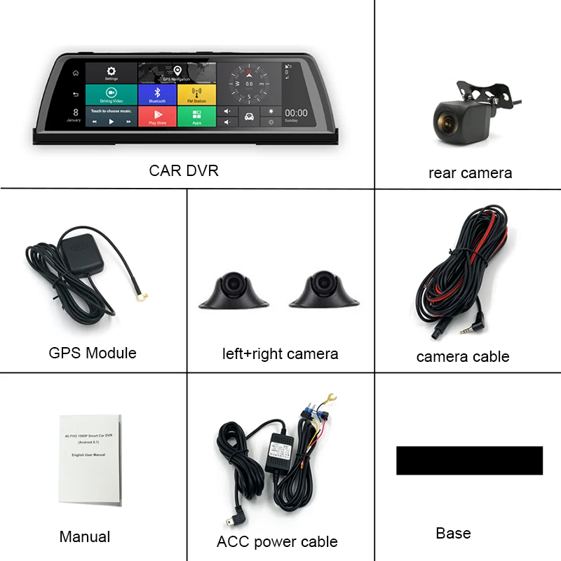 360° Panoramic Video Recorder 4 Cameras 10 Inch Android DVR GPS Navigation ADAS Dash Cam 2GB+32GB Night Vision Remote Monitor | Автомобили