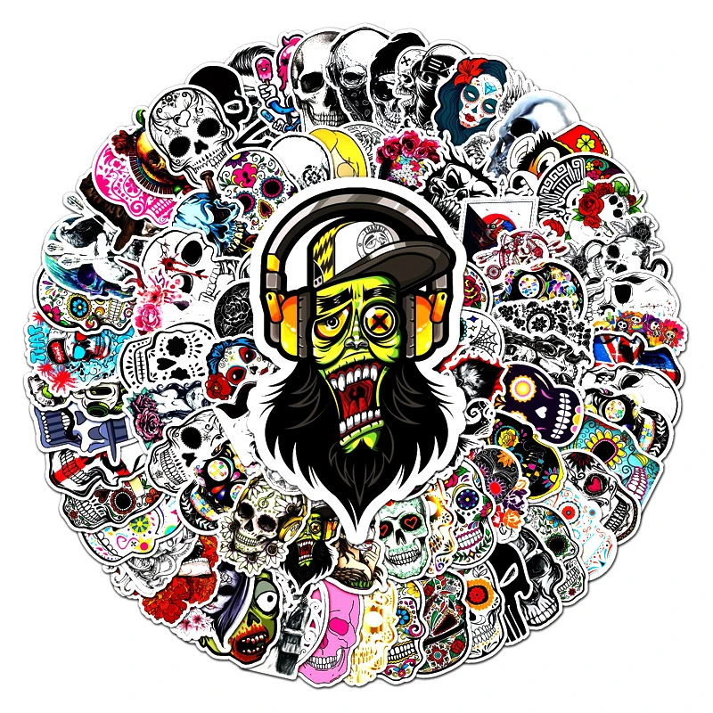 100 skull graffiti stickers personalized cross-border cool trend stickers DIY skateboard luggage stickers наклейки