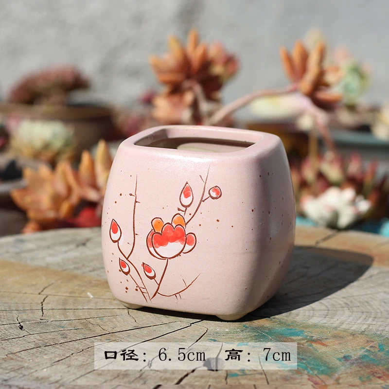 Простой разноцветный цветочный горшок с ручной росписью зеленая посадка