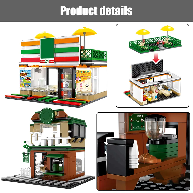 

City Diy Street View Architecture House Food Shop Building Blocks for Cafe Restaurant Retail Store Bricks Toys For Children Gift