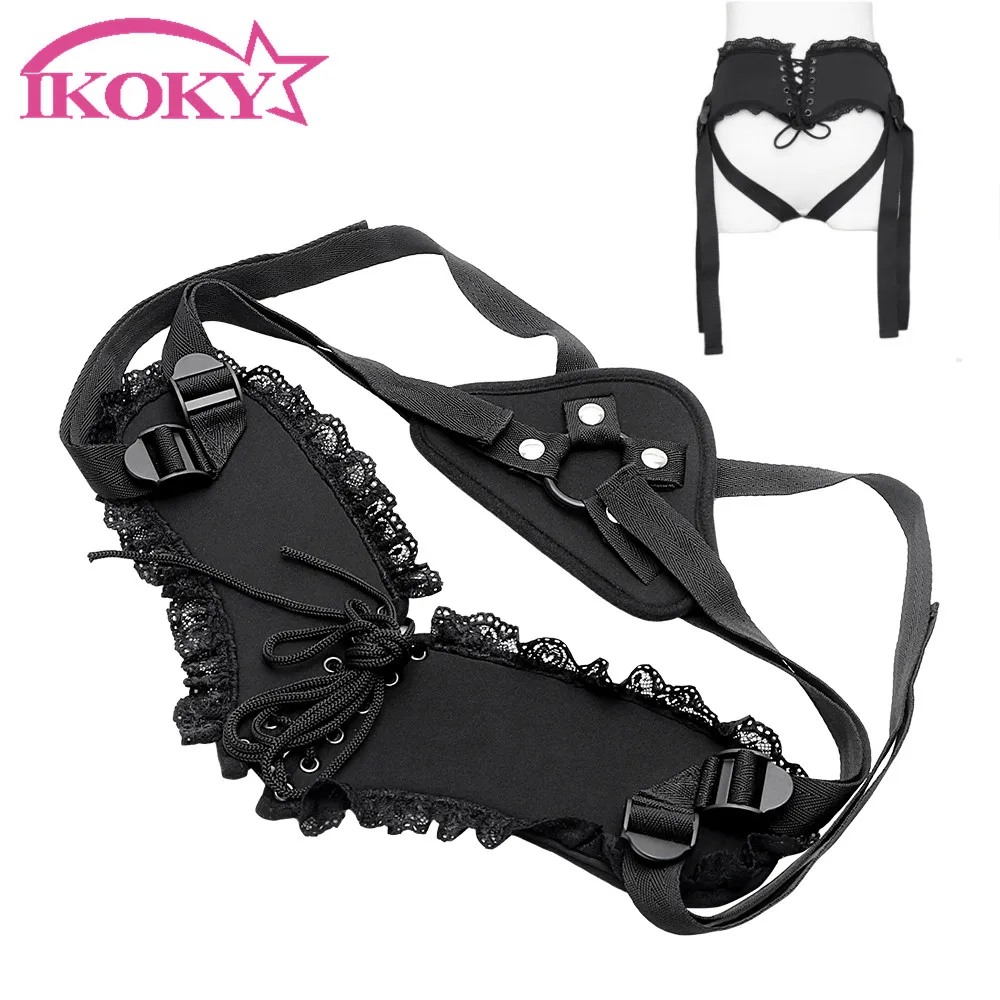 

IKOKY Strap On Harness Wearable Penis Bondage Dildos Lace Pants Sex Toys for Women Lesbian Female Masturbator