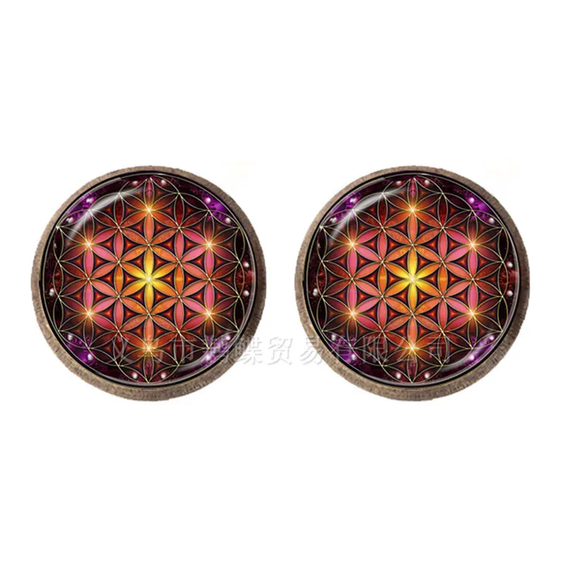 Серьги-гвоздики в виде цветка мандалы лотоса искусственное стекло кабошон