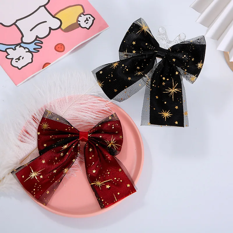 

Lolita Hair Clips For Girls Lace Bow Hairpin Star Hair Accessories Cute Children Gauze Headdress Ancient Style Accesories