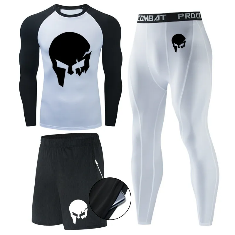 

3-Piece Sets Compression Suits Men's Short SleeveSet Clothes Sport Running MMA Jogging Gym Tracksuit Clothing