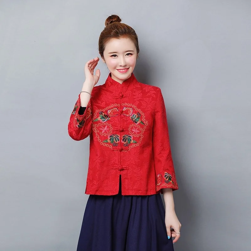 Женские китайские топы с вышивкой ханьфу винтажное пальто этническая